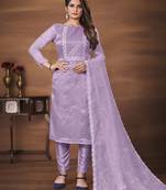 Beautiful Organza Fabric Purple Colour Thread And Sequance Embroidery Work Salwaar Suit
