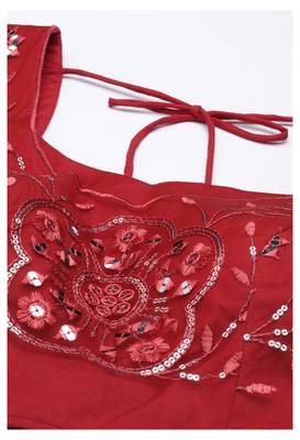 Red sequins net semi stitched lehenga 4