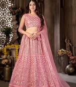Pink sequins net semi stitched lehenga