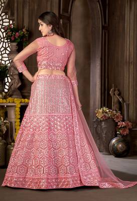 Pink sequins net semi stitched lehenga 2