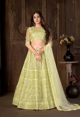 Green sequins net semi stitched lehenga 1