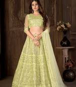 Green sequins net semi stitched lehenga
