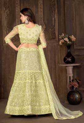 Green sequins net semi stitched lehenga 2