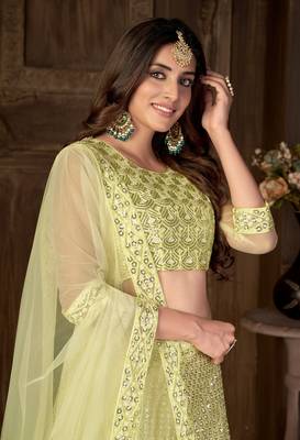 Green sequins net semi stitched lehenga 3