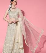 Off-white sequins net semi stitched lehenga