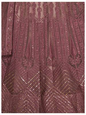 Peach sequins net semi stitched lehenga 4