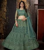 Green sequins net semi stitched lehenga