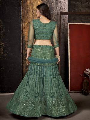 Green sequins net semi stitched lehenga 2