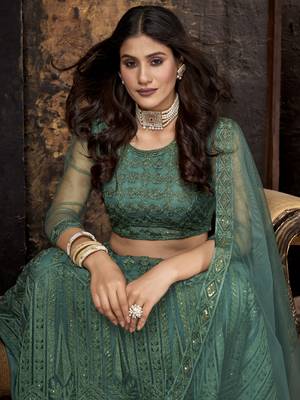 Green sequins net semi stitched lehenga 3