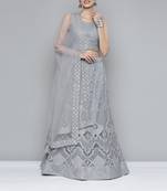 Grey sequins net semi stitched lehenga