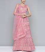 Pink sequins net semi stitched lehenga