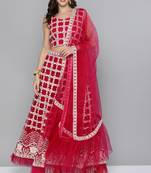 Pink sequins net semi stitched lehenga