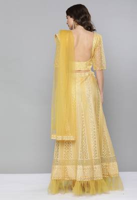 Yellow sequins net semi stitched lehenga 2