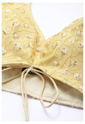 Yellow sequins net semi stitched lehenga 4