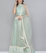 Turquoise sequins net semi stitched lehenga