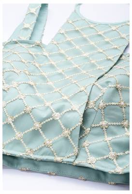 Turquoise sequins net semi stitched lehenga 4