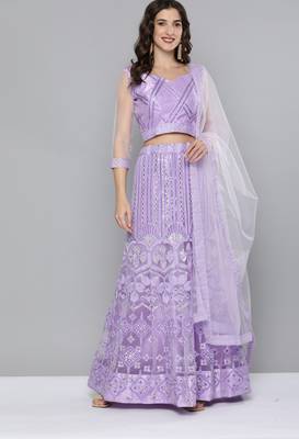 Lavender sequins net semi stitched lehenga 1