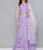 Lavender sequins net semi stitched lehenga