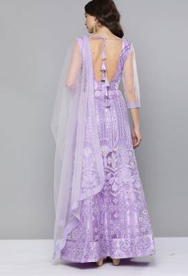 Lavender sequins net semi stitched lehenga 2