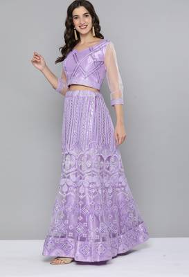 Lavender sequins net semi stitched lehenga 3