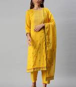 Yellow Jacquard Diamond Work Silk Kurta Pant With Dupatta