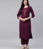 Purple Sequence Embroidered American Crepe Kurta Pant Set