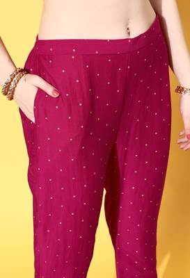 Pink  Solid Butta work Chinon Kurta Pant With Dupatta 4