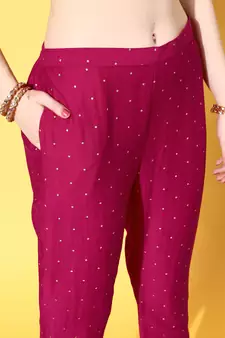 Pink  Solid Butta work Chinon Kurta Pant With Dupatta