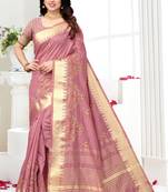 Pink embroidered cotton silk saree with blouse
