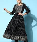 Black Zari Sequence Gota Embroidered Foil Printed Crepe A-Line Kurta Pant Set