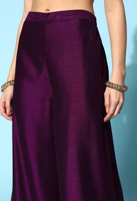 Wine  Zari Sequence Embroidered Chinon Silk Kurta Palazzo With Dupatta 4
