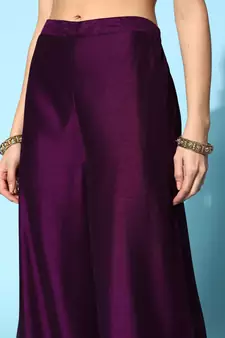 Wine  Zari Sequence Embroidered Chinon Silk Kurta Palazzo With Dupatta
