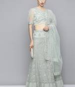 Light-green sequins net semi stitched lehenga