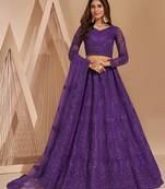 Purple jam Imperial Coding Embroidered 2-layer with Net and Silk Satin Semi Stitched Lehenga