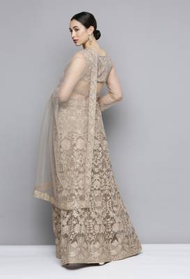 Beige sequins net semi stitched lehenga 2