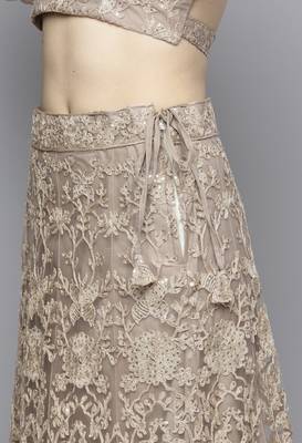 Beige sequins net semi stitched lehenga 4