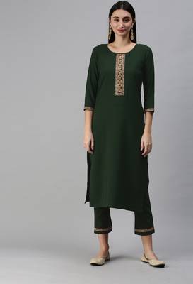 Green Sequence and Coding Embroidered Crepe Kurta Pant Set 1