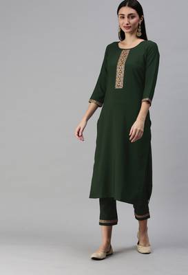 Green Sequence and Coding Embroidered Crepe Kurta Pant Set 3