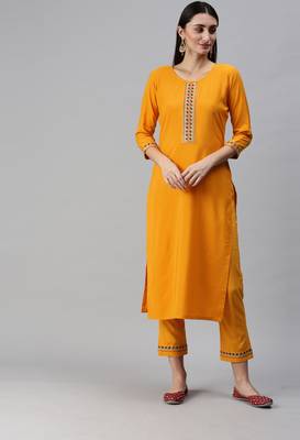 Yellow Sequence and Coding Embroidered Crepe Kurta Pant Set 1