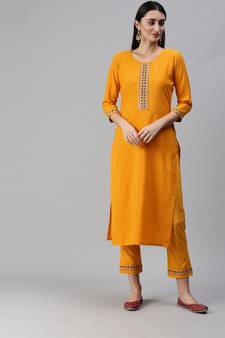 Yellow Sequence and Coding Embroidered Crepe Kurta Pant Set