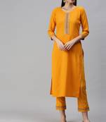 Yellow Sequence and Coding Embroidered Crepe Kurta Pant Set