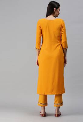 Yellow Sequence and Coding Embroidered Crepe Kurta Pant Set 2