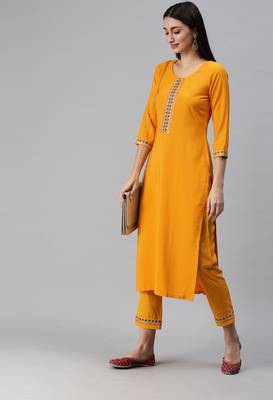 Yellow Sequence and Coding Embroidered Crepe Kurta Pant Set 3