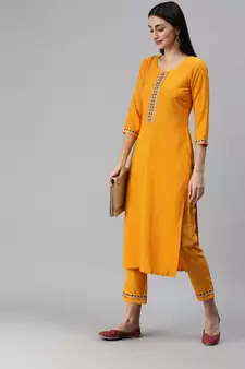 Yellow Sequence and Coding Embroidered Crepe Kurta Pant Set
