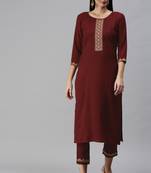 Maroon Sequence and Coding Embroidered Crepe Kurta Pant Set