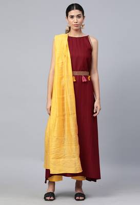 Red Sequence Embroidered Cotton Flared Kurta Pant With Dupatta 1