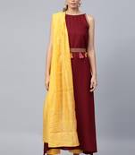 Red Sequence Embroidered Cotton Flared Kurta Pant With Dupatta