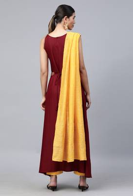 Red Sequence Embroidered Cotton Flared Kurta Pant With Dupatta 2