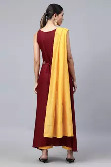 Red Sequence Embroidered Cotton Flared Kurta Pant With Dupatta