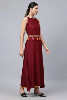 Red Sequence Embroidered Cotton Flared Kurta Pant With Dupatta